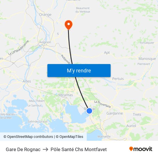 Gare De Rognac to Pôle Santé Chs Montfavet map