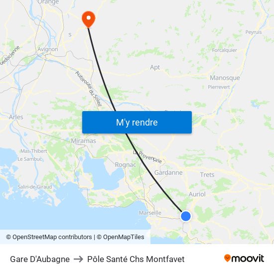 Gare D'Aubagne to Pôle Santé Chs Montfavet map