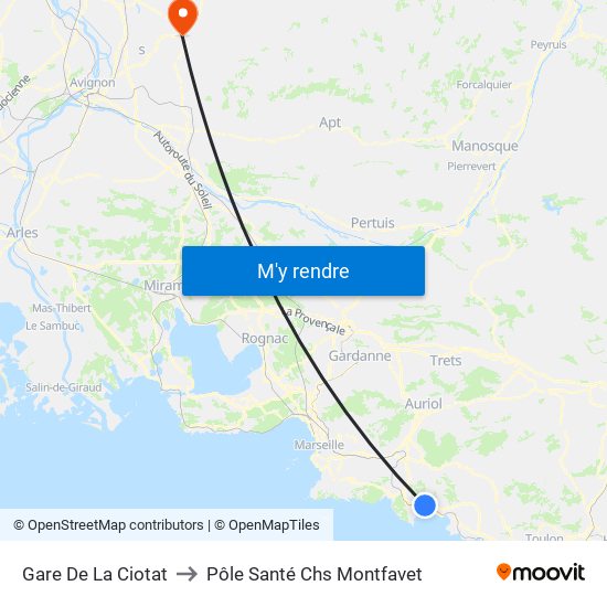 Gare De La Ciotat to Pôle Santé Chs Montfavet map