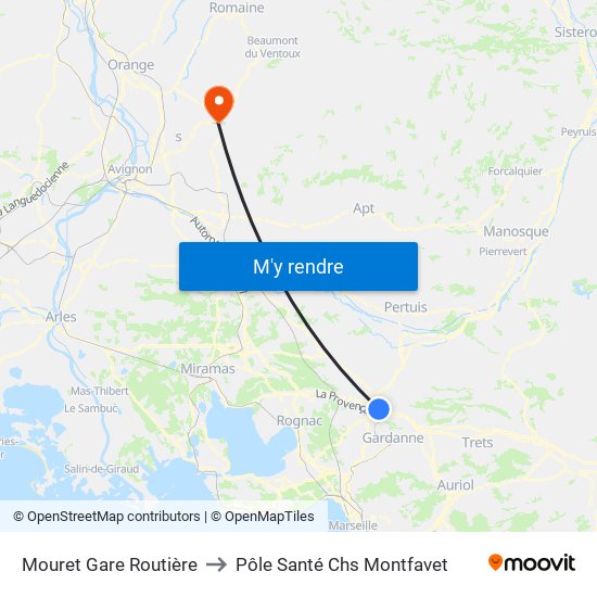 Mouret Gare Routière to Pôle Santé Chs Montfavet map