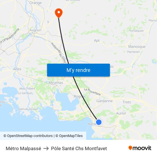 Métro Malpassé to Pôle Santé Chs Montfavet map