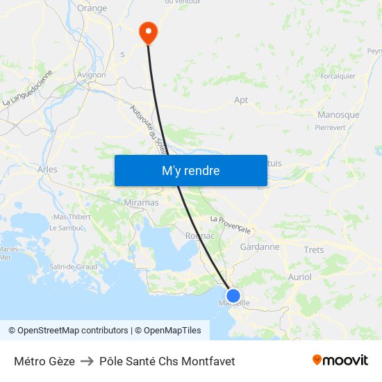 Métro Gèze to Pôle Santé Chs Montfavet map