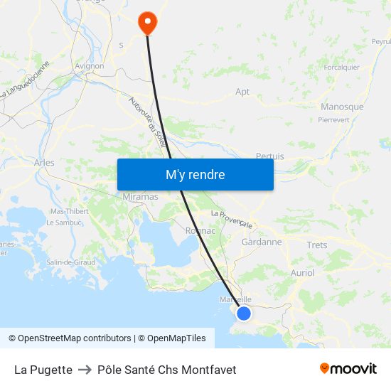 La Pugette to Pôle Santé Chs Montfavet map