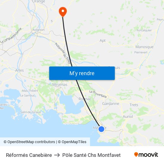 Réformés Canebière to Pôle Santé Chs Montfavet map