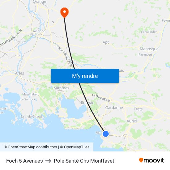 Foch 5 Avenues to Pôle Santé Chs Montfavet map