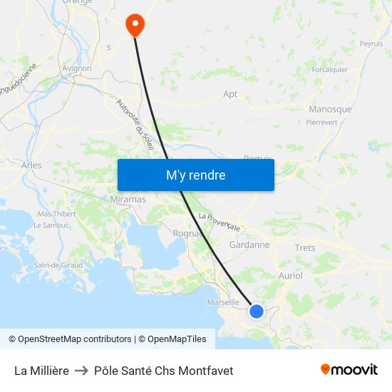 La Millière to Pôle Santé Chs Montfavet map
