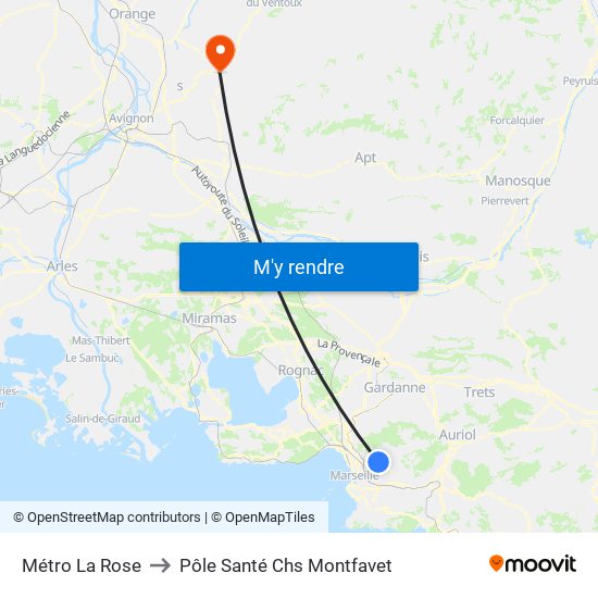 Métro La Rose to Pôle Santé Chs Montfavet map