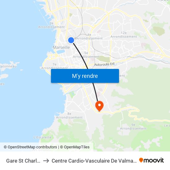 Gare St Charles to Centre Cardio-Vasculaire De Valmante map