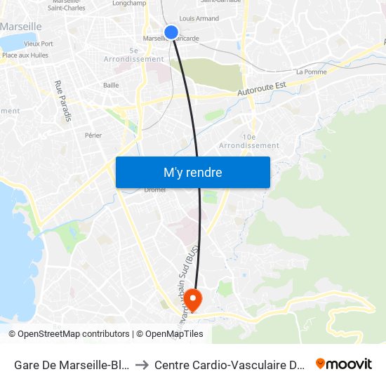 Gare De Marseille-Blancarde to Centre Cardio-Vasculaire De Valmante map