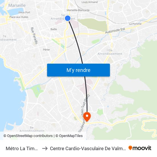 Métro La Timone to Centre Cardio-Vasculaire De Valmante map