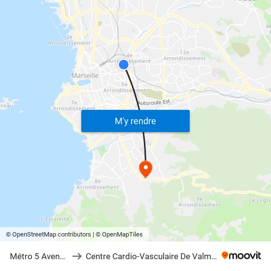 Métro 5 Avenues to Centre Cardio-Vasculaire De Valmante map