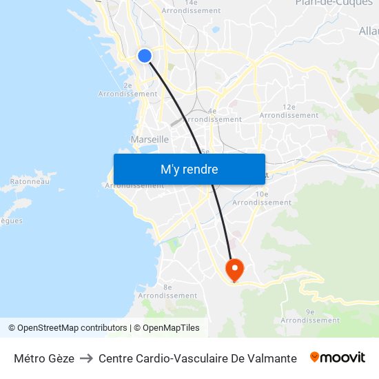 Métro Gèze to Centre Cardio-Vasculaire De Valmante map