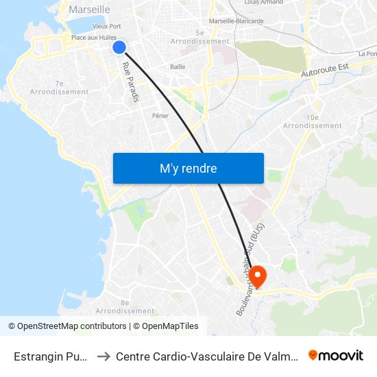 Estrangin Puget to Centre Cardio-Vasculaire De Valmante map