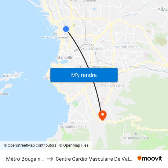 Métro Bougainville to Centre Cardio-Vasculaire De Valmante map