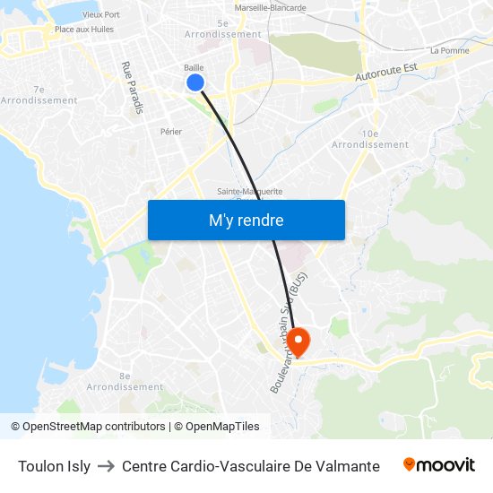 Toulon Isly to Centre Cardio-Vasculaire De Valmante map