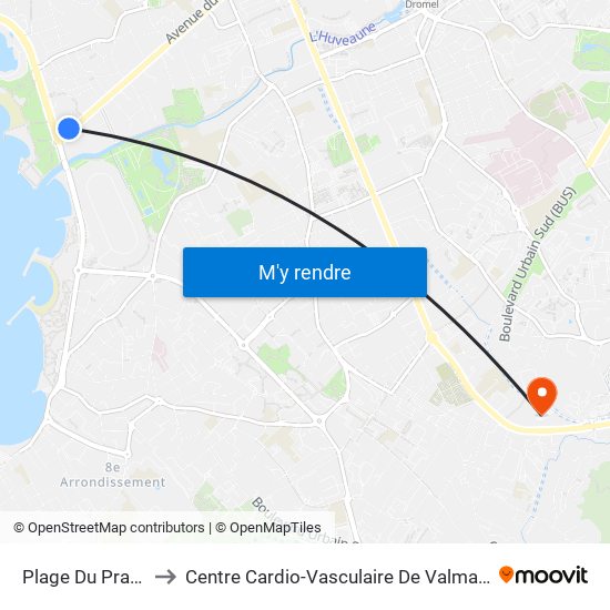 Plage Du Prado to Centre Cardio-Vasculaire De Valmante map