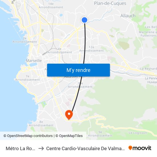 Métro La Rose to Centre Cardio-Vasculaire De Valmante map