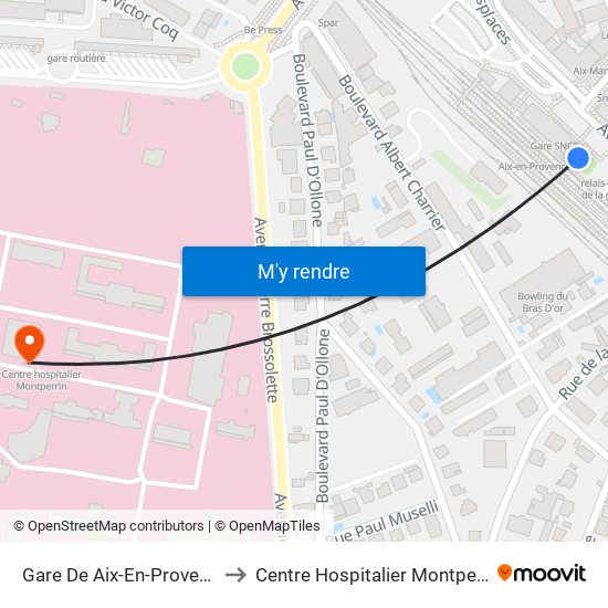 Gare De Aix-En-Provence to Centre Hospitalier Montperrin map