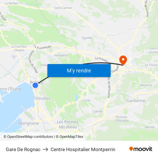 Gare De Rognac to Centre Hospitalier Montperrin map