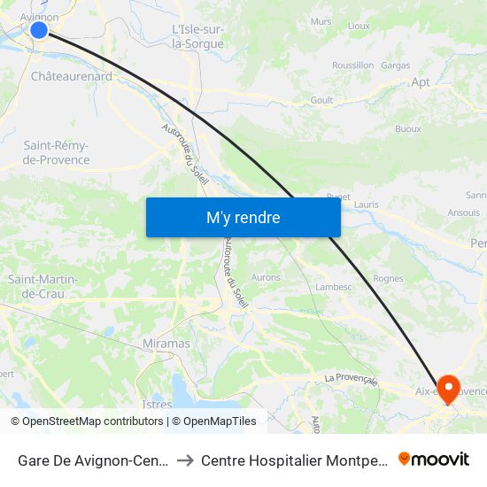 Gare De Avignon-Centre to Centre Hospitalier Montperrin map