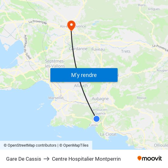 Gare De Cassis to Centre Hospitalier Montperrin map