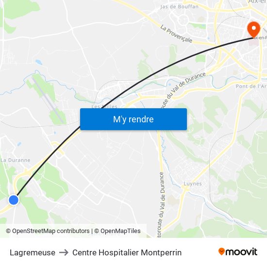 Lagremeuse to Centre Hospitalier Montperrin map