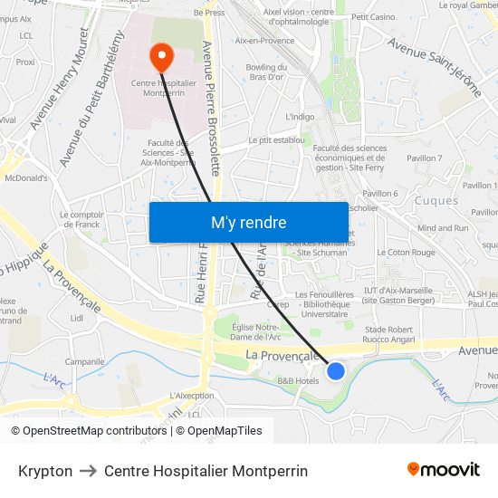 Krypton to Centre Hospitalier Montperrin map