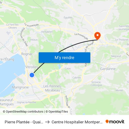 Pierre Plantée - Quai 4 to Centre Hospitalier Montperrin map