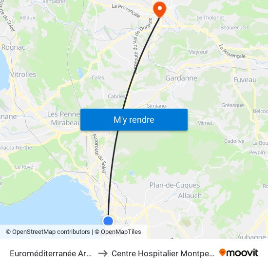 Euroméditerranée Arenc to Centre Hospitalier Montperrin map