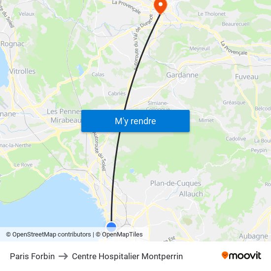Paris Forbin to Centre Hospitalier Montperrin map