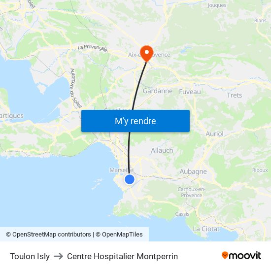 Toulon Isly to Centre Hospitalier Montperrin map