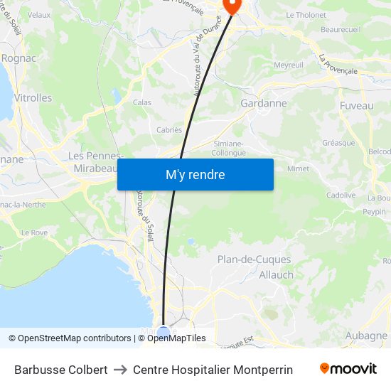 Barbusse Colbert to Centre Hospitalier Montperrin map
