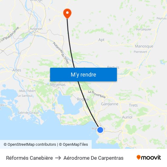 Réformés Canebière to Aérodrome De Carpentras map