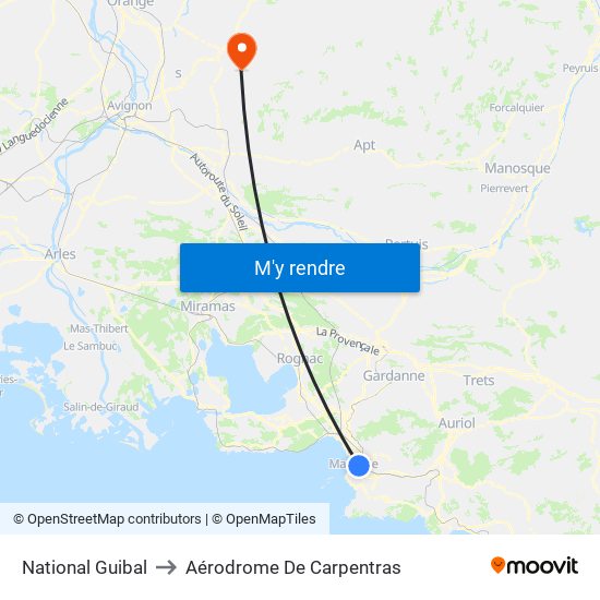 National Guibal to Aérodrome De Carpentras map