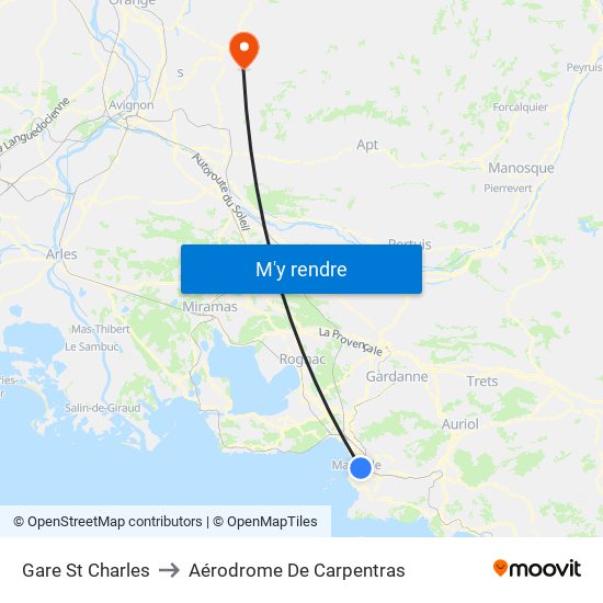 Gare St Charles to Aérodrome De Carpentras map
