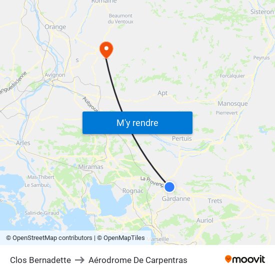 Clos Bernadette to Aérodrome De Carpentras map