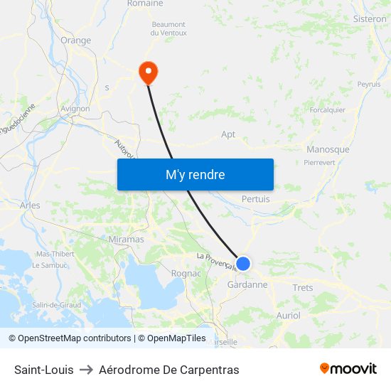 Saint-Louis to Aérodrome De Carpentras map