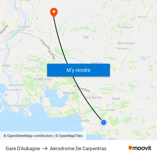 Gare D'Aubagne to Aérodrome De Carpentras map