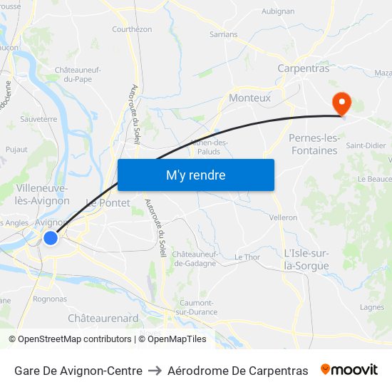 Gare De Avignon-Centre to Aérodrome De Carpentras map