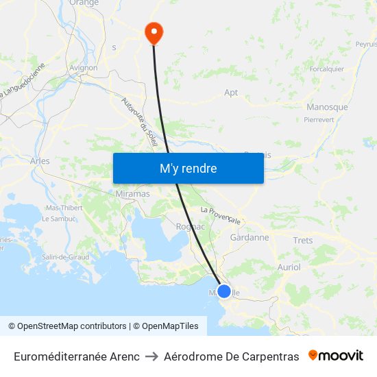 Euroméditerranée Arenc to Aérodrome De Carpentras map
