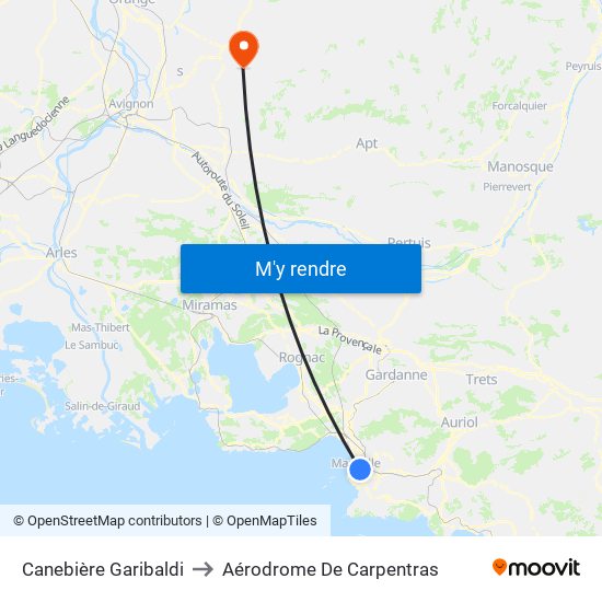 Canebière Garibaldi to Aérodrome De Carpentras map