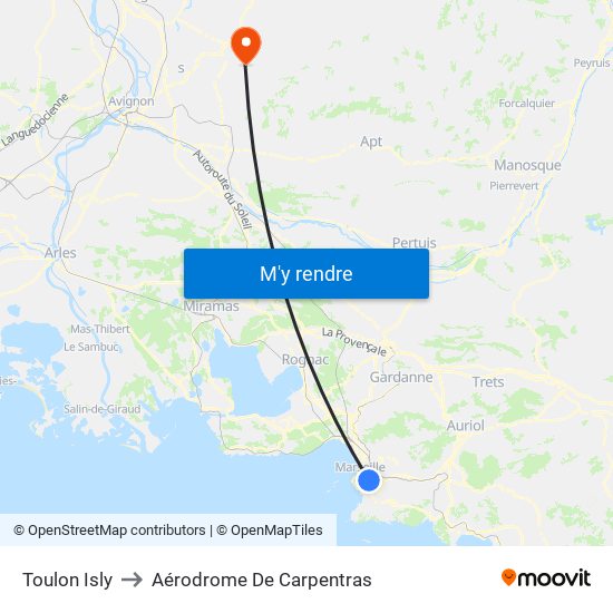 Toulon Isly to Aérodrome De Carpentras map