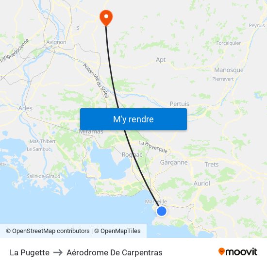 La Pugette to Aérodrome De Carpentras map