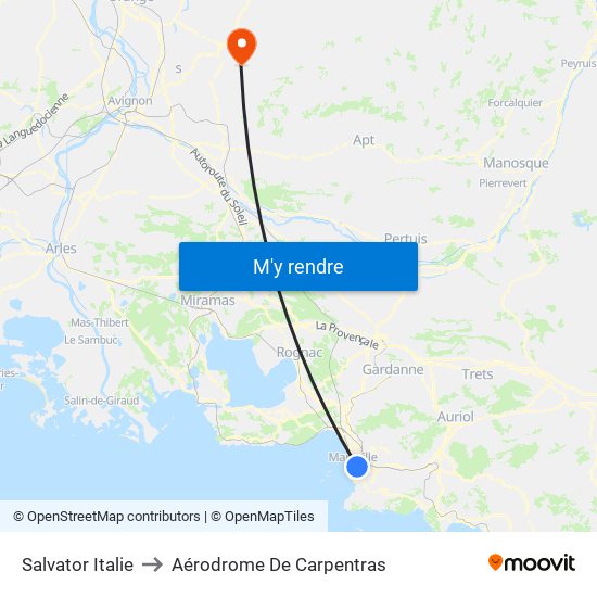 Salvator Italie to Aérodrome De Carpentras map