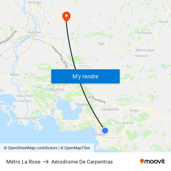 Métro La Rose to Aérodrome De Carpentras map