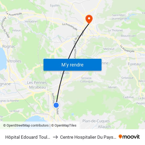 Hôpital Edouard Toulouse to Centre Hospitalier Du Pays D'Aix map
