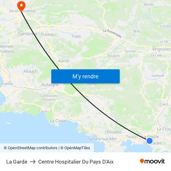 La Garde to Centre Hospitalier Du Pays D'Aix map
