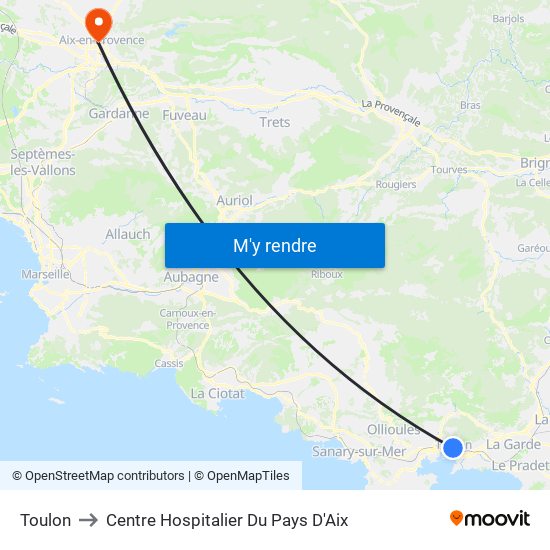 Toulon to Centre Hospitalier Du Pays D'Aix map