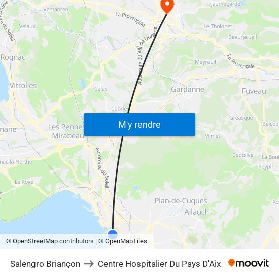 Salengro Briançon to Centre Hospitalier Du Pays D'Aix map