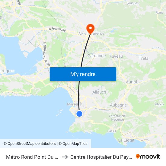 Métro Rond Point Du Prado to Centre Hospitalier Du Pays D'Aix map
